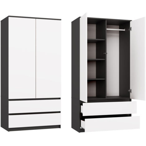 Malwa SS-90 Anthracite White Wardrobe Clothes Storage With Drawers