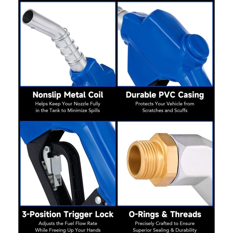 3/4" Automatic Fuel Nozzle With Hose Adapter,Auto Shut-off Fuel Nozzle–Max Flow 16GPM Fuel Transfer Pump Nozzle With Fuel Hose Swivel,15/16" Spout-for Diesel,Kerosene(black) In | Whizz Nozzles