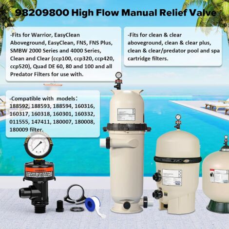 High Flow Manual Pressure Reducing Valve 98209800 Replacement Pool and Spa Filter Assembly