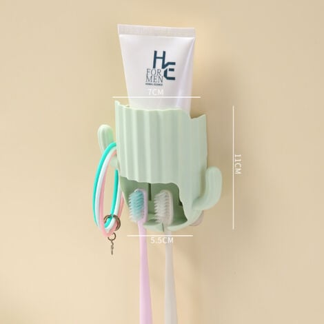 four 2 in 1 Kids Toothbrush and Toothpaste Holder, Suction Cup, Cartoon Razor Drainage Organizer with Hooks for Bathroom, Mirror, Dresser Counter COOCHEER