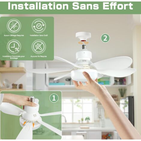 52cm Quiet Ceiling Fan with Light and Remote Control, 40W Ceiling Fan Lamp with E27 Socket, Dimmable LED Ceiling Fan for Bedroom, Living Room, 3 Speeds, 6 Blades [Energy Class E]