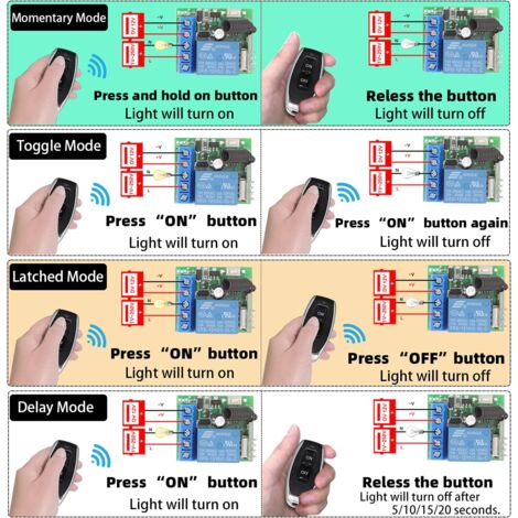 Universal Wireless Remote Control Switch 433MHz DC 12V 1CH RF Relay Receiver Module with 1 Transmitter, EV1527 Learn Code DIY Remote Control