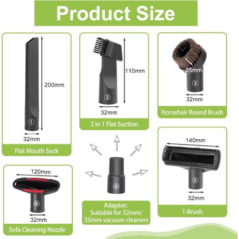 Pack of 6, Vacuum Cleaner Brush Set - Vacuum Cleaner Nozzle Set, for Philips Midea