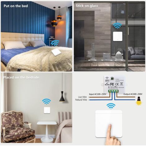 Wireless Light Switch, RF Transmitter Safety Switch and 10A Receiver Controller, Easy Installation for Lamp up to 1500W/ 3 Receivers and 2 Switches