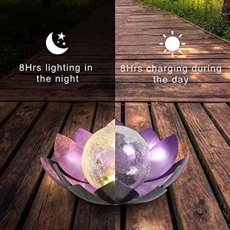 Solar Garden Light Outdoor, Amber Spherical Crackle Glass Decoration, Waterproof LED Floral Lamp, Suitable for Courtyard, Lawn, Passage, Table, Floor (Purple)