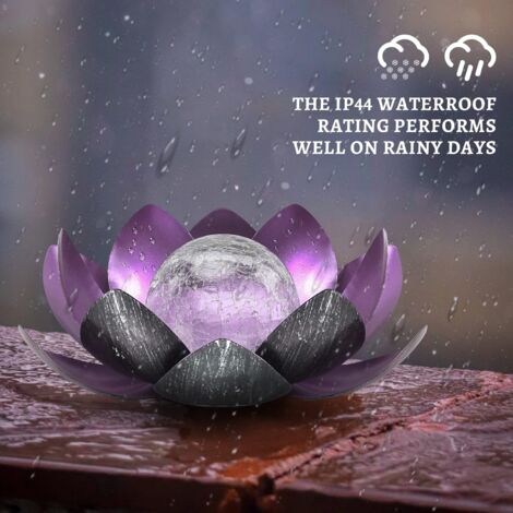 Solar Garden Light Outdoor, Amber Spherical Crackle Glass Decoration, Waterproof LED Floral Lamp, Suitable for Courtyard, Lawn, Passage, Table, Floor (Purple)