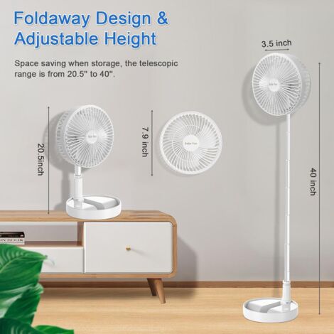 Quiet Pedestal Fan, Solar Powered Fan and USB Rechargeable Battery, Height Adjustable and Foldable Table Fan, Portable Floor Fan for Office, Home, Camping
