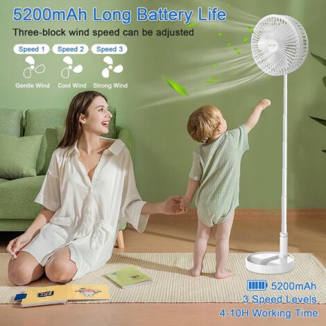 Quiet Pedestal Fan, Solar Powered Fan and USB Rechargeable Battery, Height Adjustable and Foldable Table Fan, Portable Floor Fan for Office, Home, Camping