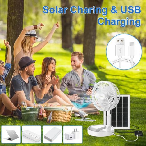 Quiet Pedestal Fan, Solar Powered Fan and USB Rechargeable Battery, Height Adjustable and Foldable Table Fan, Portable Floor Fan for Office, Home, Camping