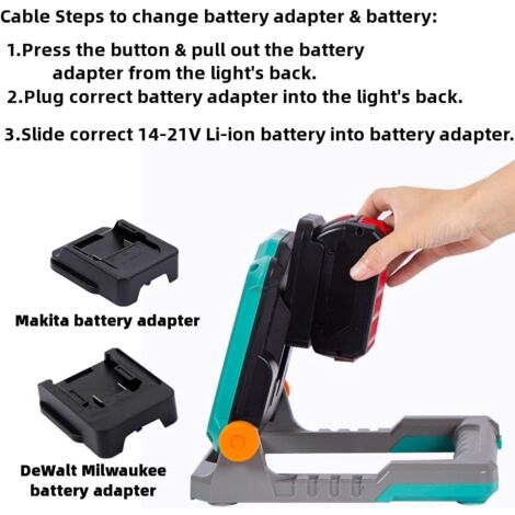 Alian for Makita battery adapter 18 V work light for Milwaukee M18 LED construction spotlight, for DeWalt battery 20 V construction site light