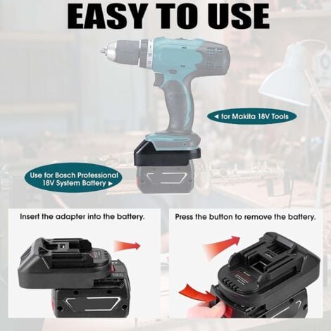 Battery adapter for converting and using Bosch 18V batteries in Makita 18V power tools. Adapter for connecting Bosch 18V batteries to Makita 18V batteries (adapter only)
