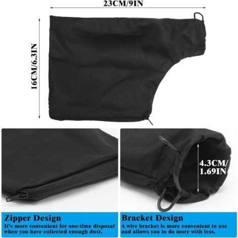 Dust bag for model 255 miter saw, 9" black dust bag with zipper and wire holder, with air outlet 02149