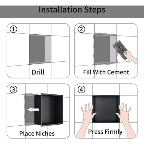 Bathroom niche, stainless steel shower wall niche, single-layer shower wall niche, recessed shower niche 32 x 32 x 12.5 cm, black