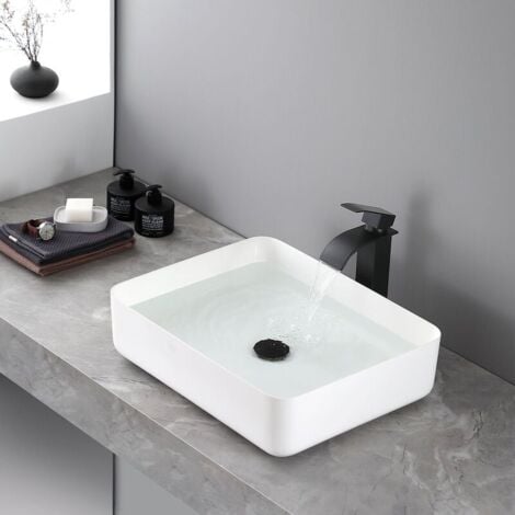 Black Bathroom Sink Faucet,Vessel Sink Faucet,Waterfall Faucet,Tall Waterfall Spout Basin Faucet for Bathroom Sink