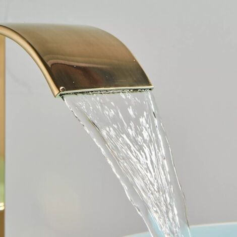Gold Waterfall Basin Faucet, Waterfall Bathroom Faucet with Height Adjustable Spout for Hot and Cold Water, Stainless Steel Waterfall Basin Faucet
