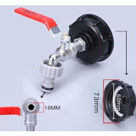 1000L Water Tank Tap with Garden Hose Tap Adapter, IBC Tap Connector S60X6, Rain Collector Garden Tap (1/2" Plastic Adapter)