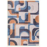 MODULDESIGN – NUANCE GEOMETRISCHER TEPPICH – Hergestellt in Belgien – Mechanisches Jacquard-Flachgewebe – Handgefertigt – Natürliche Rutschfestigkeit – 100 % Polyester – Kamelblau – 200 x 280 cm