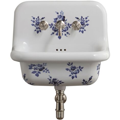 Lavabo in ceramica retrò - 60 cm - True Colors - Fiori - Bianco