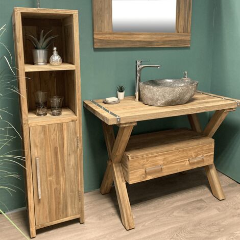 Mobili da bagno Empro - Colonna autoportante da 140 cm in Teak riciclato