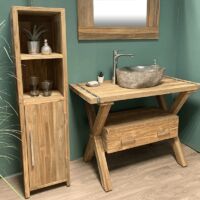 Mobili da bagno Empro - Colonna autoportante da 140 cm in Teak riciclato
