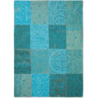 MULTI DESIGN - TAPPETO PATCHWORK VINTAGE - Prodotto in Belgio - Tessuto piatto jacquard meccanico - Rifinito a mano - Antiscivolo naturale - 100% cotone - Azzurro - 230 x 330 CM