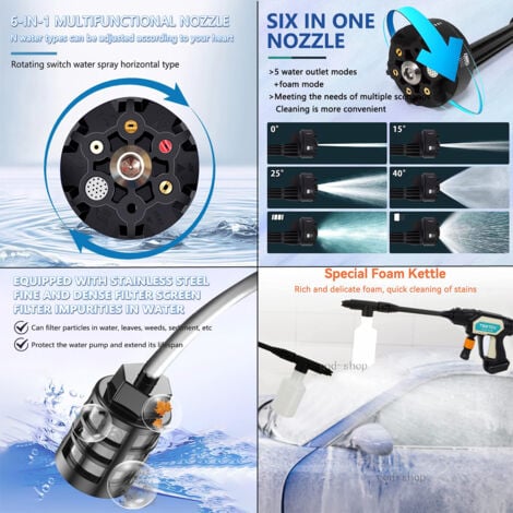 Akku Hochdruckreiniger 1200 PSI - Tragbar Mit 2x 4.0Ah Akkus Für Auto & Garten