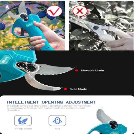 Forbici da potatura elettriche, cesoie a batteria da 18 V, cesoie per potatura, cesoie per rami da giardino + 2 batterie da 3,0 A + caricabatterie, compatibili con batteria Makita BL1850