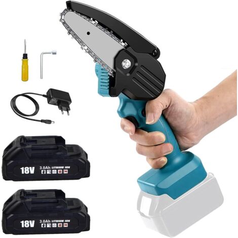 Mini Motosega Senza Fili 15 Cm Da Giardino | 2 Batterie E 2 Catene, Motore Senza Spazzole 800W
