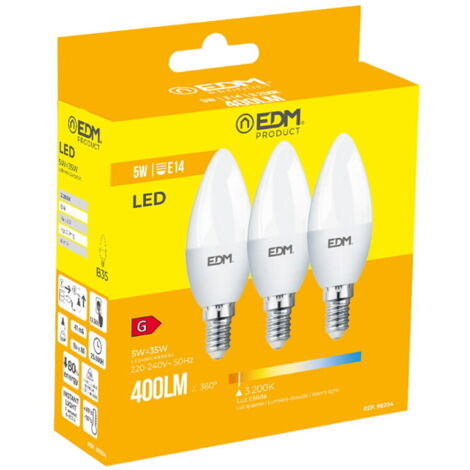 Juego de 3 bombillas LED E14 5W Flame equivalente a 50W - Blanco Cálido 3200K (1/5)