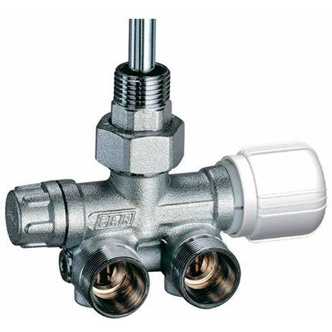 Ein- u. Zweirohrventil thermostatisch eckig links verchromt mit Rohrstutzen und Mutter FAR 1437  1/2"