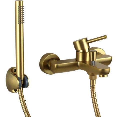 WRKMH Freistehender Wannenhahn – Schwarz Mit Gebürstetem Gold, Für Badewannen-Installation
