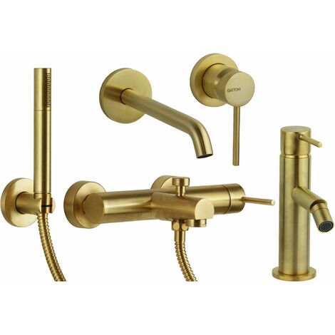 Wandmontiertes Waschtischmischer-Set, Bidetmischer und Badewannen-Set in gebürsteter Goldfarbe Gattoni Easy KITEASYSG9 (1/4)