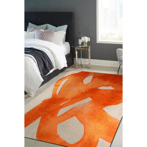 Tapis - Collection Swing Beneffito - Orangeade - Tapis à Motifs, Finition Artisanale, Tissage en Belgique - Tapis d'intérieur moderne et doux - Rectangulaire - 140 x 200 cm (1/5)