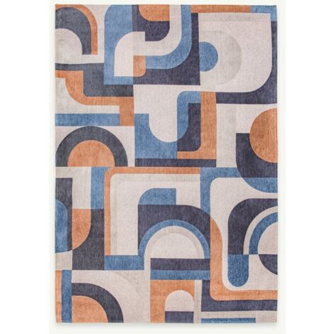 Module design - Tapis géométrique Nuance - Bleu Camel - 80 x 150 CM (1/5)