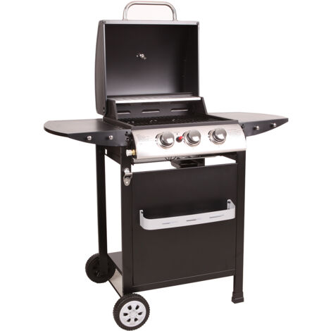 Barbecue Gaz 3 Brûleurs LOFOTEN BENEFFITO - 8,4 KW - Capot Thermomètre - 2 Grilles Acier Chromé - Noir