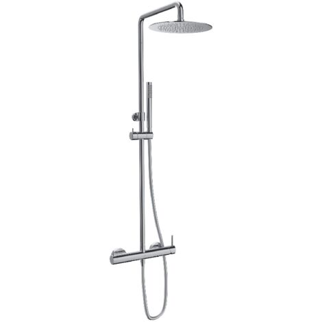 Sanycces – Colonne de douche thermostatique – Finition métal chromée – Pomme haute 25 cm – Flexible 150 cm – Débit 15,2 L/min (1/10)