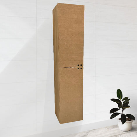 Colonne salle de bain suspendue de rangement - 160 cm en chêne naturel - Hémi (1/2)