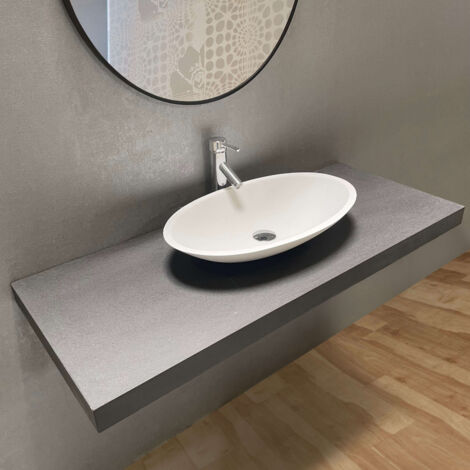 Plan de toilette 120 cm en MDF hydrofuge – Finition béton ciré – Installation murale requise – Pour deux vasques ou une grande vasque – Byca