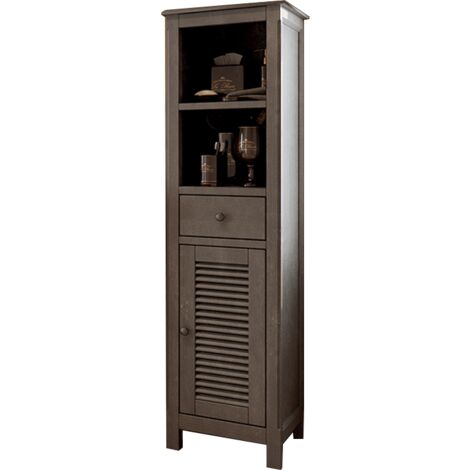 Colonne en bois 147 cm grise avec porte, étagère et tiroir - Boho (1/3)