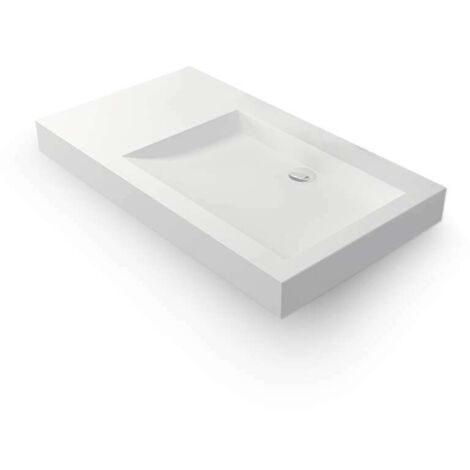 Vasque salle de bain suspendue 80 cm blanche sans percement – Solid surface – Fixations murales incluses – Dimensions 81x45,5x7,5 cm – Ambra
