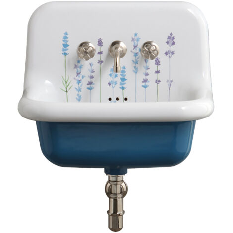 Lavabo rétro en céramique 60 cm – Vasque suspendue – Garantie 25 ans – Trop plein inclus – Dimensions 60 x 42 x h49 cm – Bleu Provence (1/5)