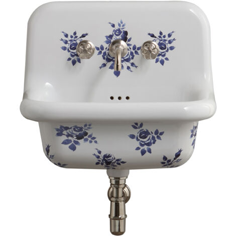 Lavabo rétro en céramique 60 cm – Vasque à poser – Trop plein intégré – 3 percements pour mitigeur – Garantie 25 ans – Bleu Provence