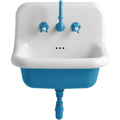 Lavabo Rétro en Céramique 60 cm - True Colors - Bleu (Azzuro 5012) (1/5)