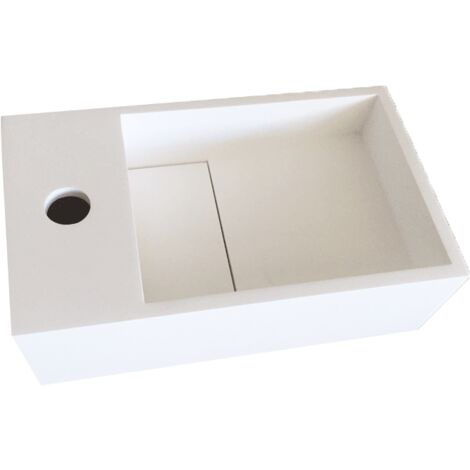 Lave-mains suspendu blanc mat – Lavabo rectangulaire 35x20,4cm – Solid surface résistant et facile à nettoyer – Installation murale ou à poser – Ambra