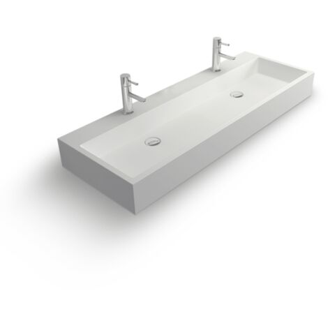Vasque à poser rectangulaire 120 x 42 x 13 cm – Résine minérale blanche – Finition mate – Fixations murales incluses – Installation murale ou sur meuble – Ambra (1/6)