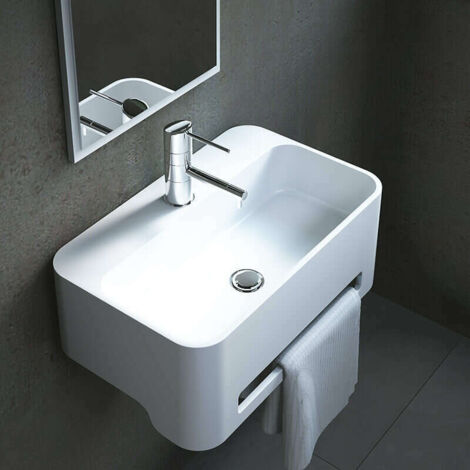 Collection Ambra - Lave-mains suspendu rectangulaire 50 cm en Solid surface - Flavio