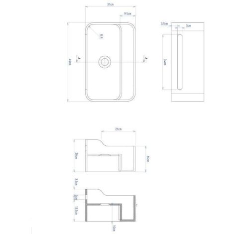 Collection Ambra - Lave-mains suspendu rectangulaire 50 cm en Solid surface - Flavio