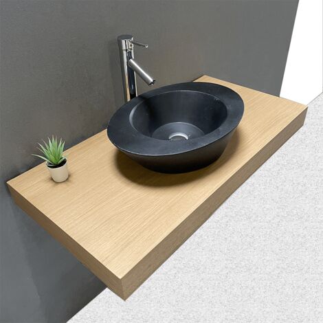 AVA - Plan de Salle de bain 100cm en Chêne Naturel Épaisseur 9cm + Fixations - Plan Vasque et Meuble Évier