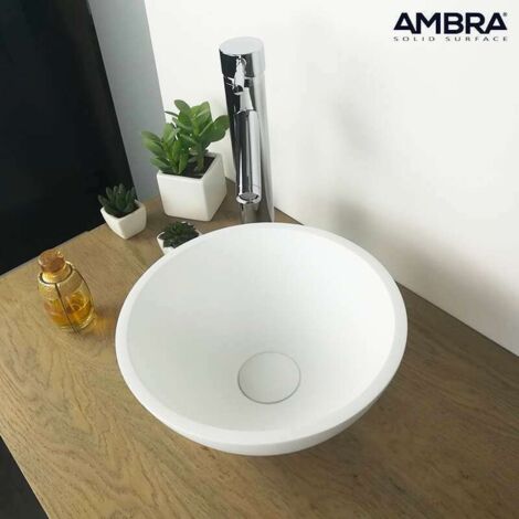 Vasque à poser ronde 30 cm en résine minérale – Finition blanche mate – Surface lisse et durable – Pour salle de bain moderne – Ambra