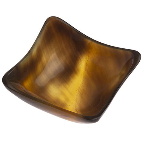 Coupelle Carrée en Sabot Naturel - 5.5x5.5cm - Pièce Unique Sculptée et Polie à la Main - Décoration Ethnique. Reflets Blond et Brun (1/3)